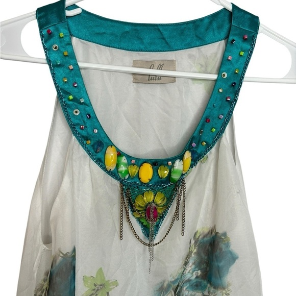 Vintage Y2K 90s LM Lulu Multi Textured Print Tank Bead Accents Size Medium - Picture 5 of 10